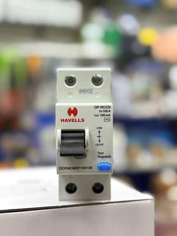 HAVELLS DOUBLE-POLE (DP) RESIDUAL CURRENT CIRCUT BREAKER (RCCB) RATED AT 100A WITH A 100mA SENSITIVITY