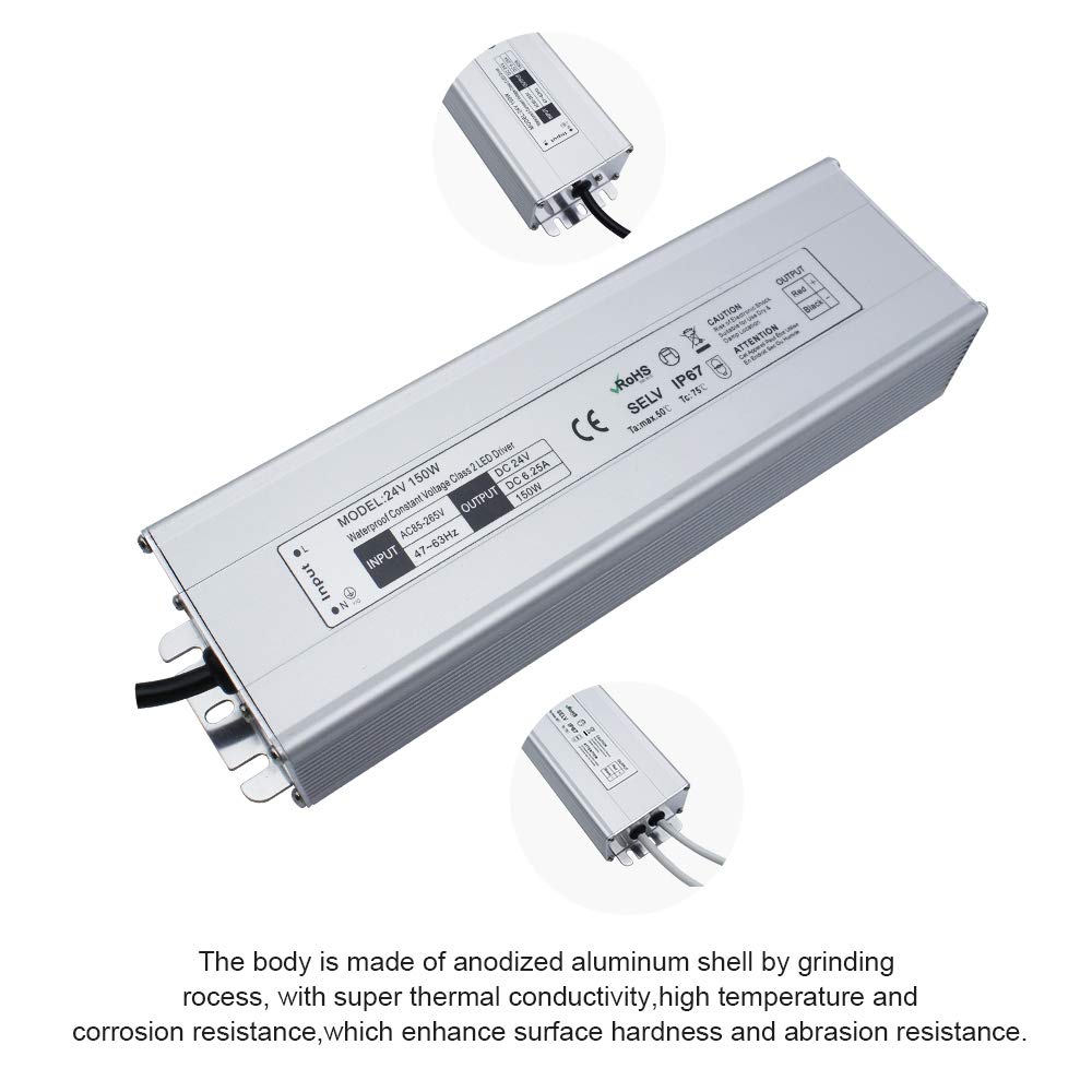 LED Power Supply, 24V 150W IP67 AC 90-265V ,