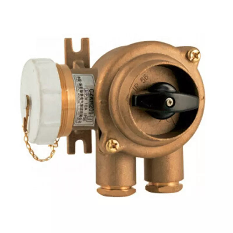 792887-RECEPTACLE W/SWITCH WATERTIGHT, 3PIN HNA CAST BRASS Watertight marine use plug & receptacle with switch. Rated capacity is 250V, 10 amp. Available in cast brass or synthetic resin main body.
