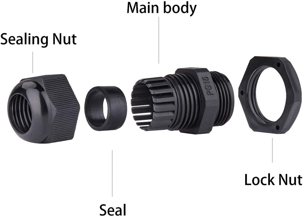 Nylon Plastic Waterproof Cable Glands Joints Wire Protectors Black