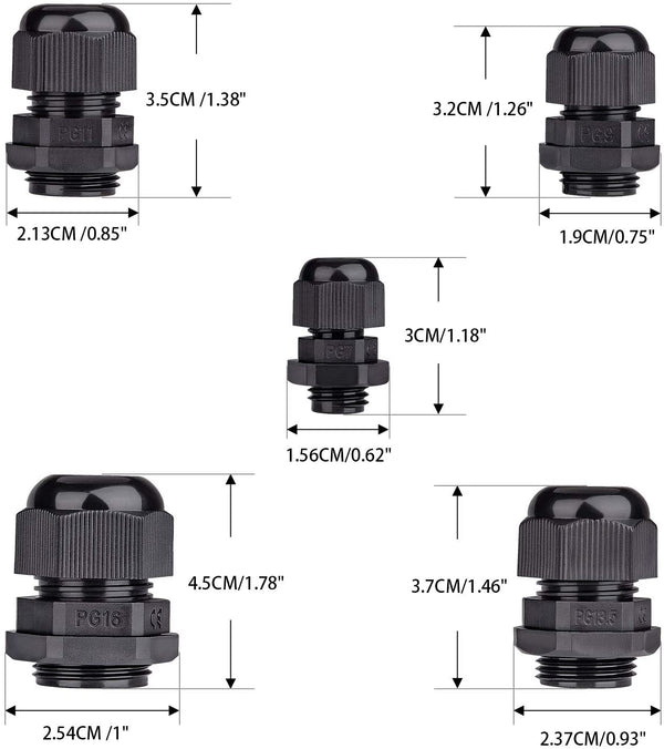 Nylon Plastic Waterproof Cable Glands Joints Wire Protectors Black