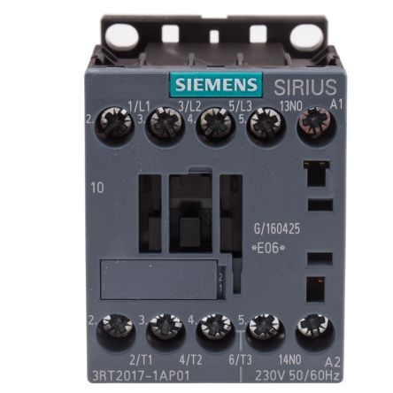 Siemens Sirius Innovation 3RT2017-1AP01 3 Pole Contactor, 3NO, 12 A, 5.5 kW, 230 V ac Coil