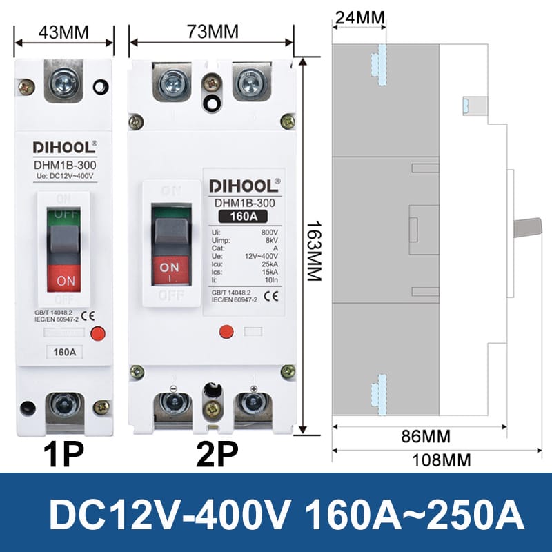 DC 12V 24V 48V 72V MCCB 125A 100A 200A 250A 300A 400A