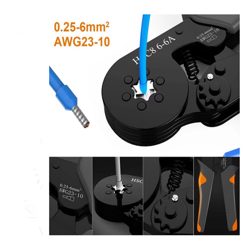 Hexagonal Self-Adjustable Ratchet Ferrule Crimping Tool Kit 23-10AWG 0.25-6mm² Crimper Kit with 400-2000pcs Wire Terminals